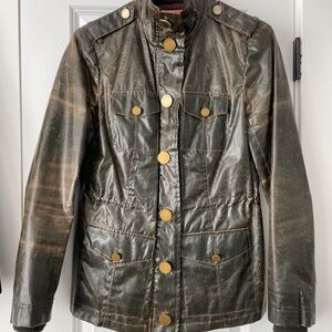 Tory Burch Waxed Sacher Jacket Perfect! Brown Distressed Fabric SZ 4 $498